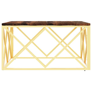 vidaXL Coffee Table Gold Stainless Steel and Solid Wood Reclaimed