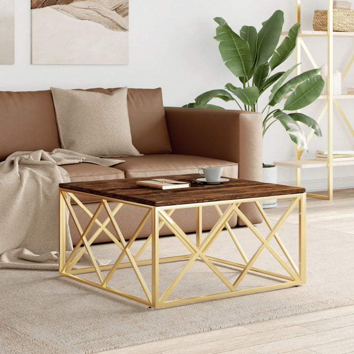 vidaXL Coffee Table Gold Stainless Steel and Solid Wood Reclaimed