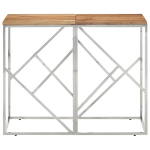 vidaXL Console Table Silver Stainless Steel and Solid Wood Acacia