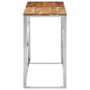 vidaXL Console Table Silver Stainless Steel and Solid Wood Acacia