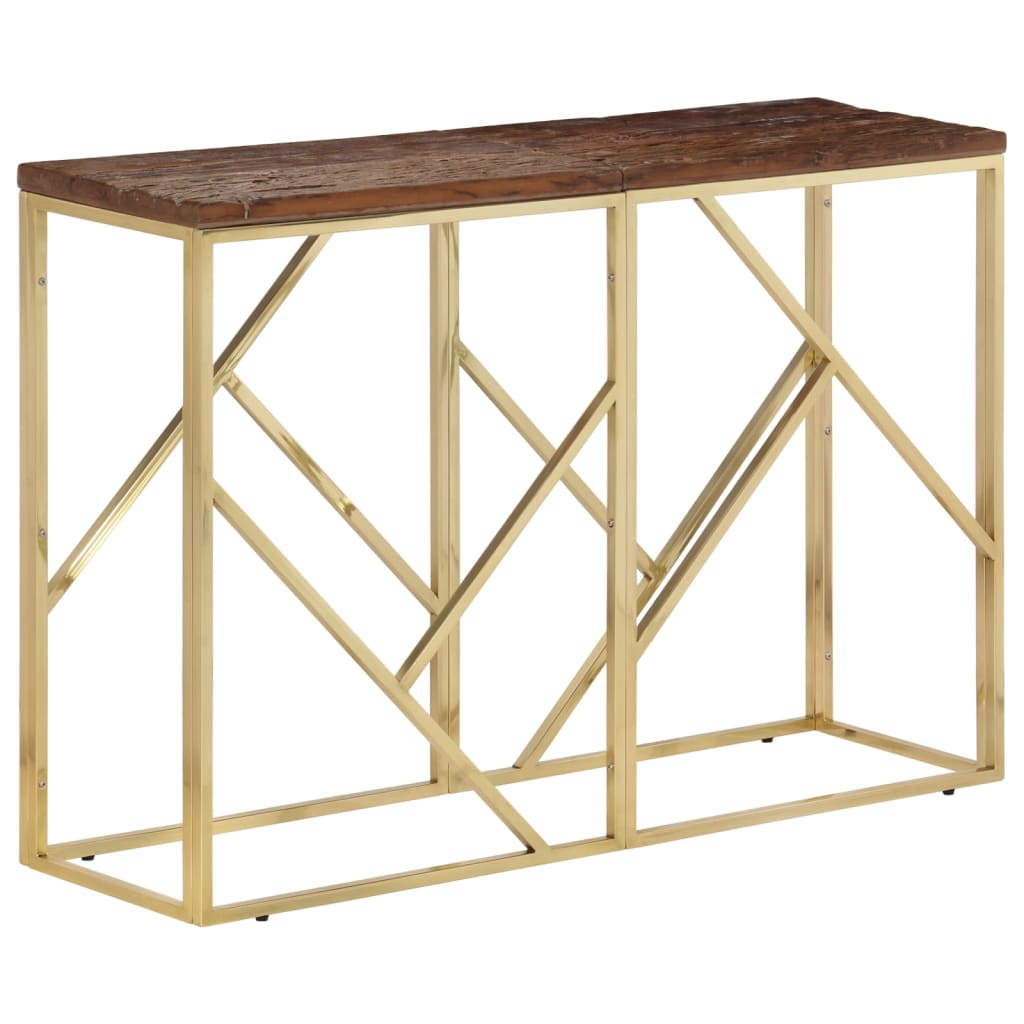 vidaXL Console Table Gold Stainless Steel and Solid Wood Sleeper