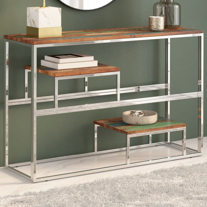 vidaXL Console Table Silver Stainless Steel and Solid Reclaimed Wood