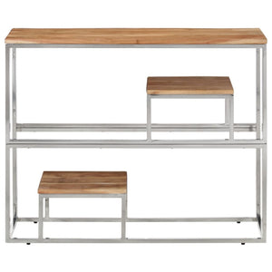 vidaXL Console Table Silver Stainless Steel and Solid Wood Acacia