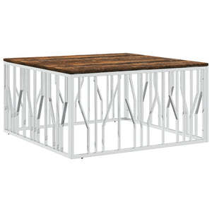 vidaXL Coffee Table Silver Stainless Steel and Solid Wood Reclaimed