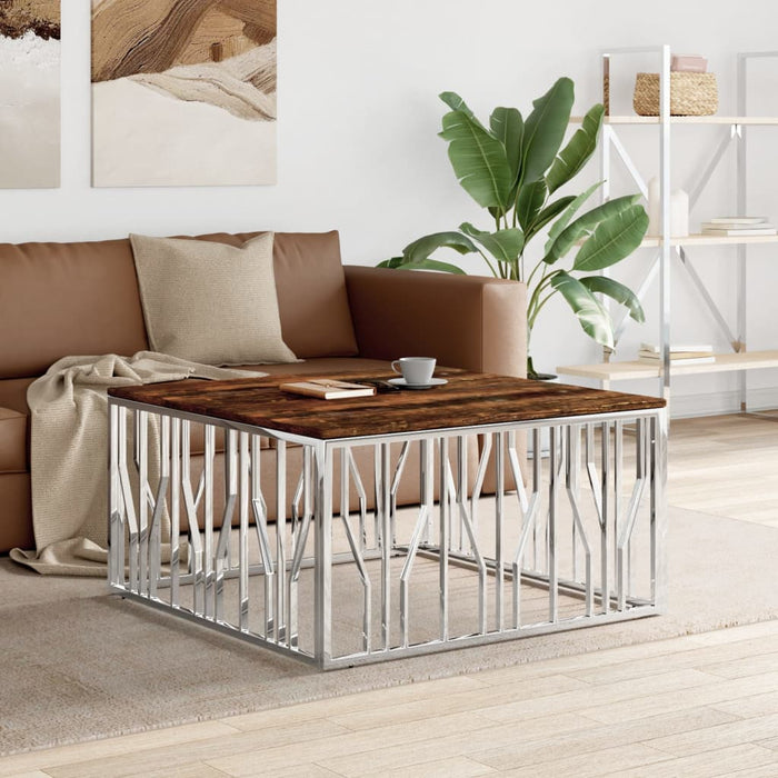 vidaXL Coffee Table Silver Stainless Steel and Solid Wood Reclaimed