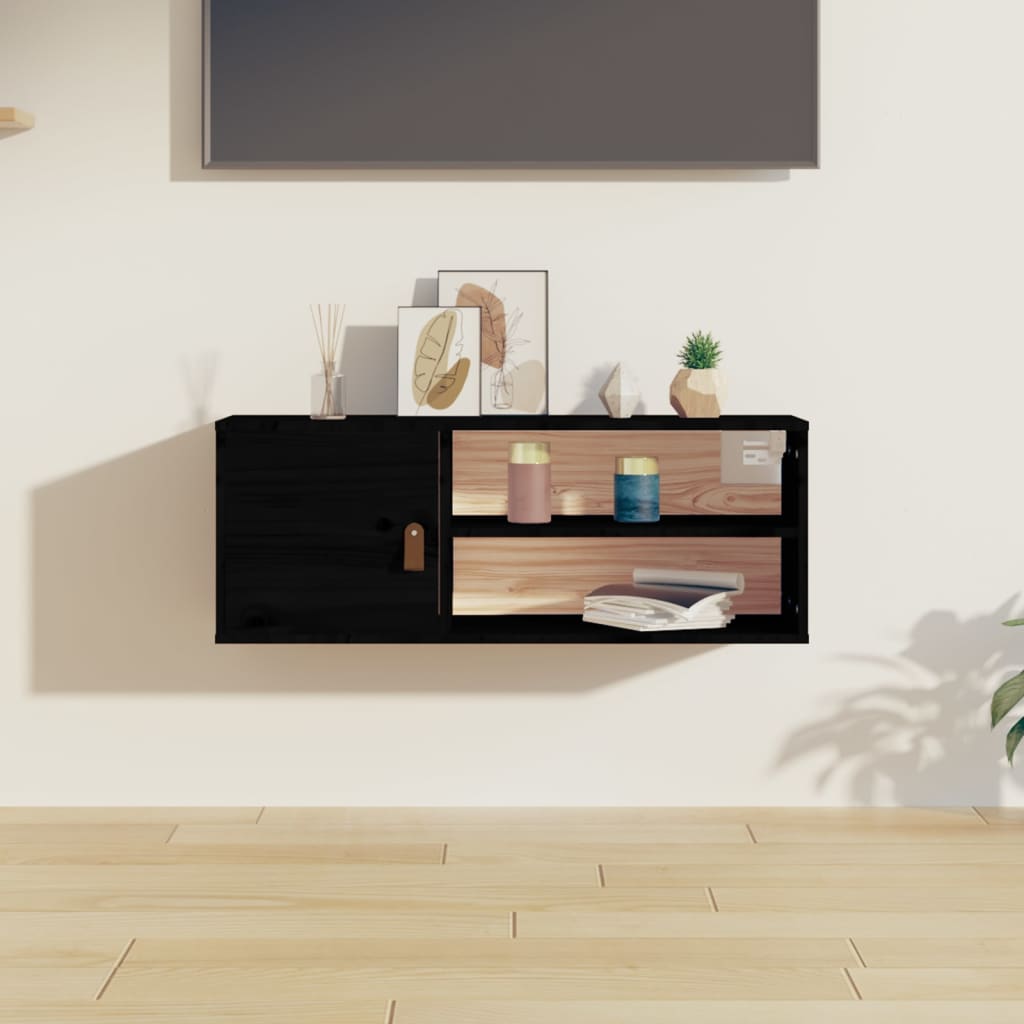 vidaXL Wall Cabinet Black 80x30x30 cm Solid Wood Pine