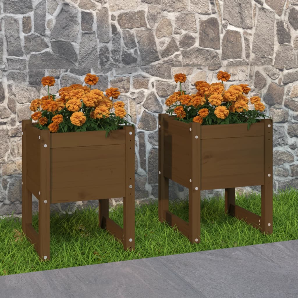 vidaXL Planters 2 pcs Honey Brown 40x40x52.5 cm Solid Wood Pine