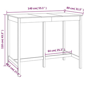 vidaXL Bar Table White 140x80x110 cm Solid Wood Pine