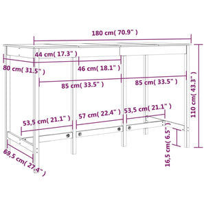 vidaXL Bar Table White 180x80x110 cm Solid Wood Pine