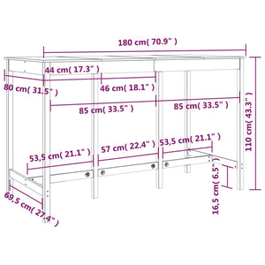 vidaXL Bar Table Honey Brown 180x80x110 cm Solid Wood Pine