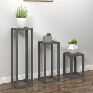 vidaXL 3 Piece Plant Stand Set Grey Solid Wood Pine