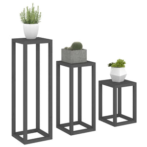 vidaXL 3 Piece Plant Stand Set Grey Solid Wood Pine