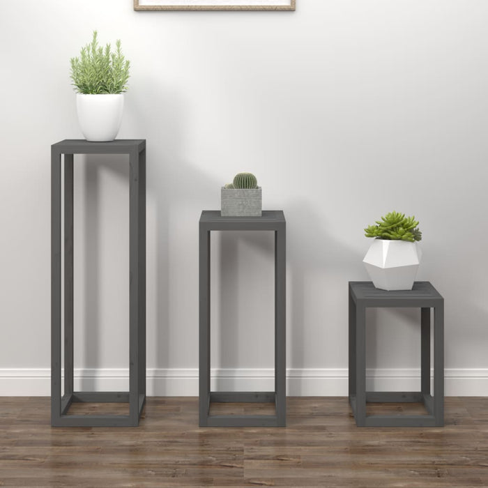 vidaXL 3 Piece Plant Stand Set Grey Solid Wood Pine