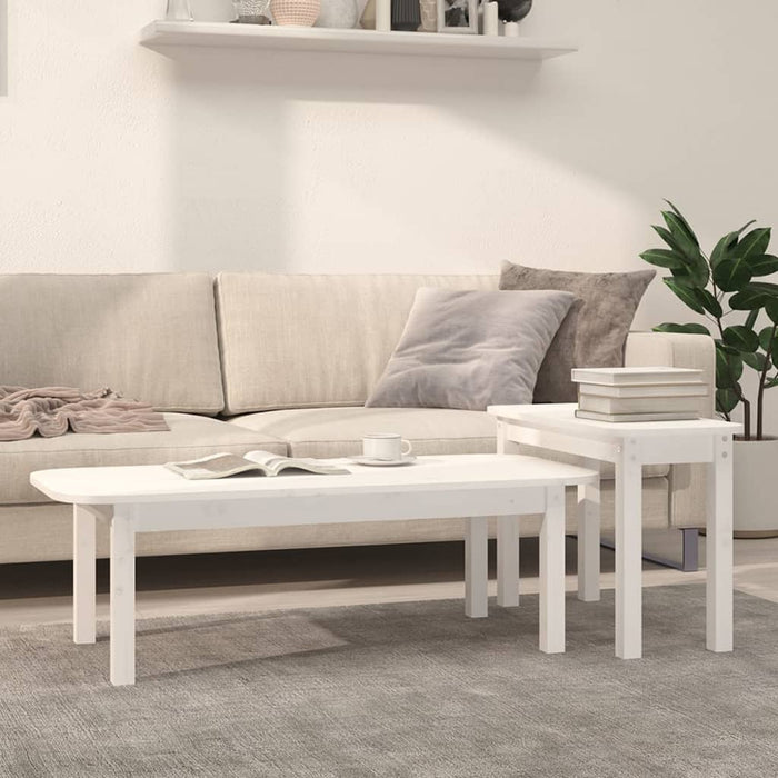 vidaXL 2 Piece Coffee Table Set White Solid Wood Pine