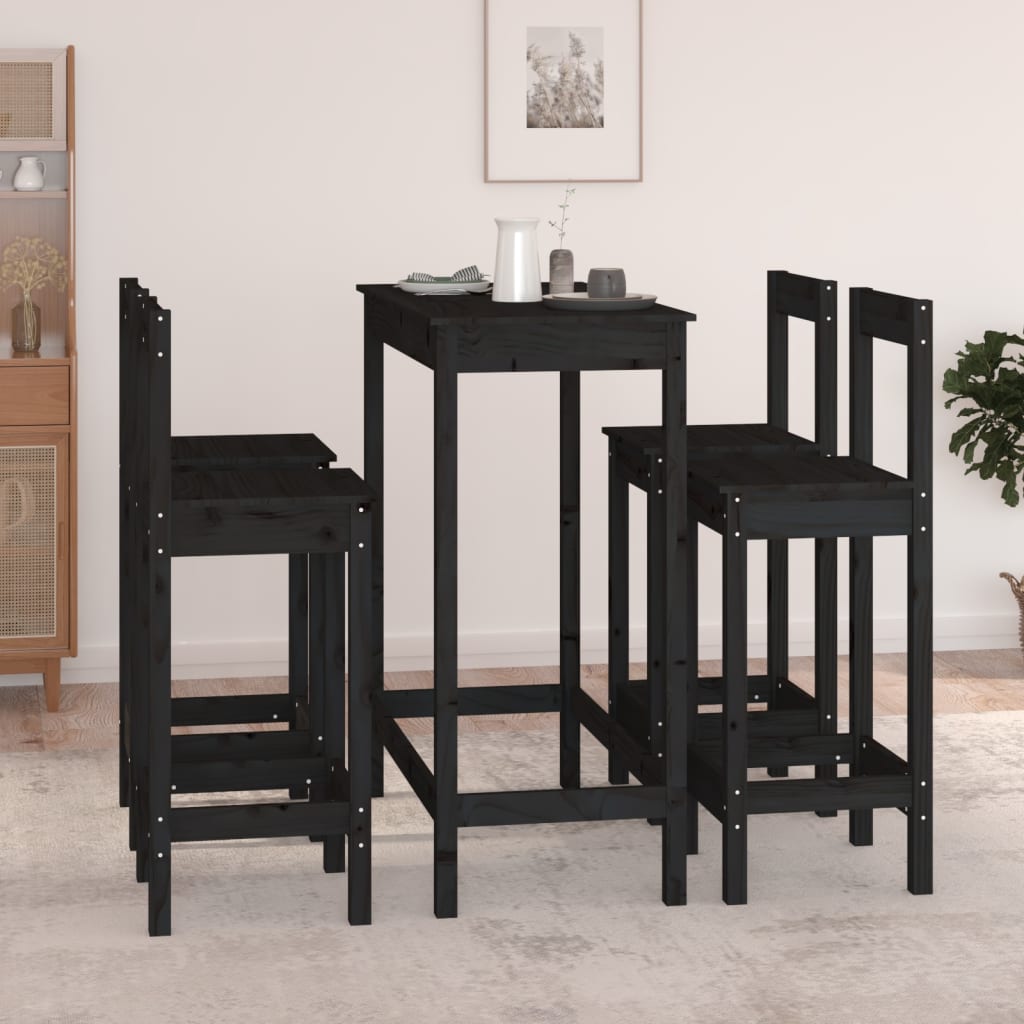 vidaXL 5 Piece Bar Set Black Solid Wood Pine