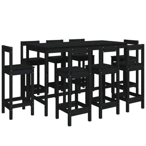 vidaXL 9 Piece Bar Set Black Solid Wood Pine