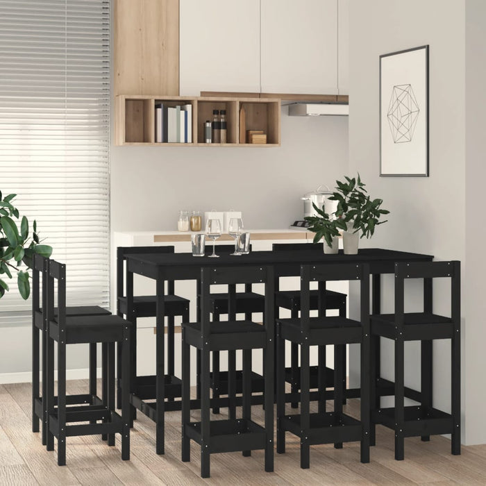 vidaXL 9 Piece Bar Set Black Solid Wood Pine