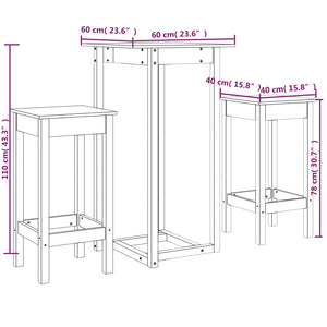 vidaXL 3 Piece Bar Set White Solid Wood Pine