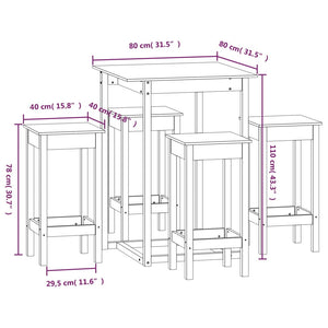 vidaXL 5 Piece Bar Set White Solid Wood Pine