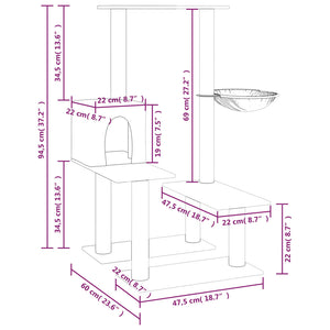 vidaXL Cat Tree with Sisal Scratching Posts Light Grey 94.5 cm