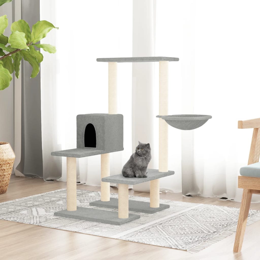 vidaXL Cat Tree with Sisal Scratching Posts Light Grey 94.5 cm