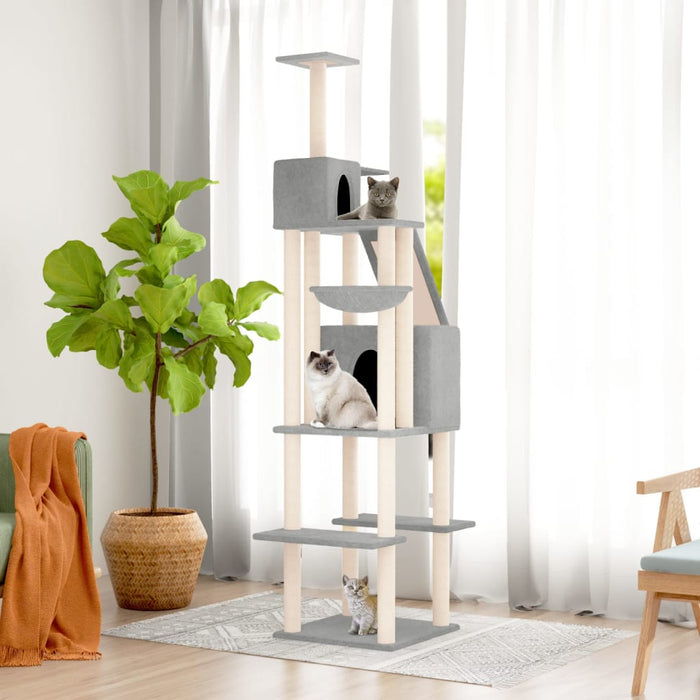 vidaXL Cat Tree with Sisal Scratching Posts Light Grey 201 cm