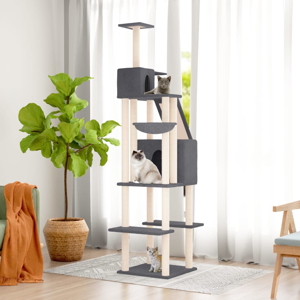 vidaXL Cat Tree with Sisal Scratching Posts Dark Grey 201 cm