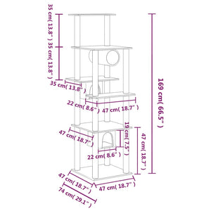 vidaXL Cat Tree with Sisal Scratching Posts Cream 169 cm