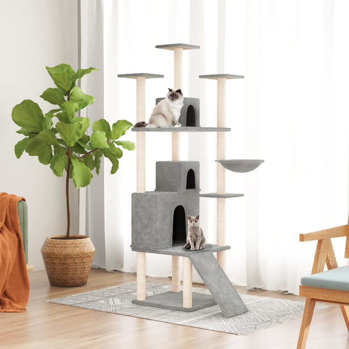 vidaXL Cat Tree with Sisal Scratching Posts Light Grey 175 cm