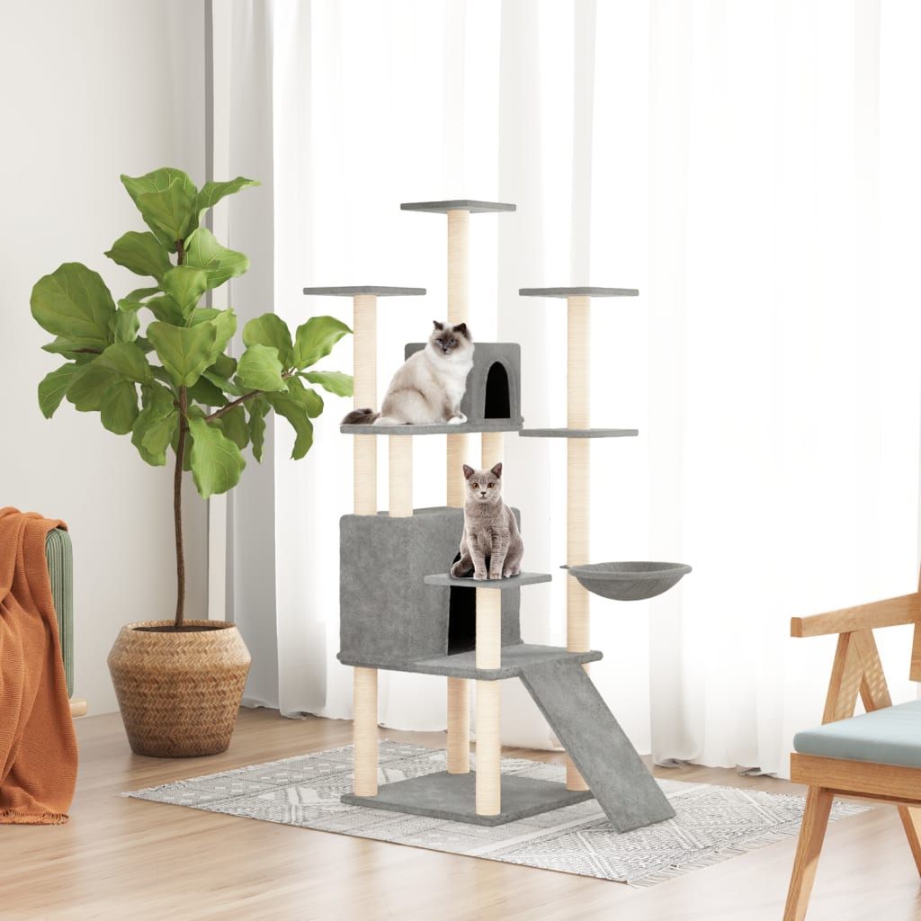 vidaXL Cat Tree with Sisal Scratching Posts Light Grey 154 cm