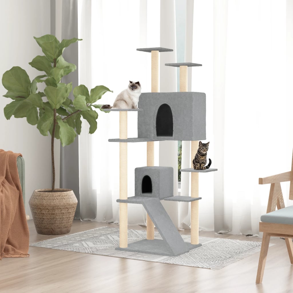 vidaXL Cat Tree with Sisal Scratching Posts Light Grey 153 cm