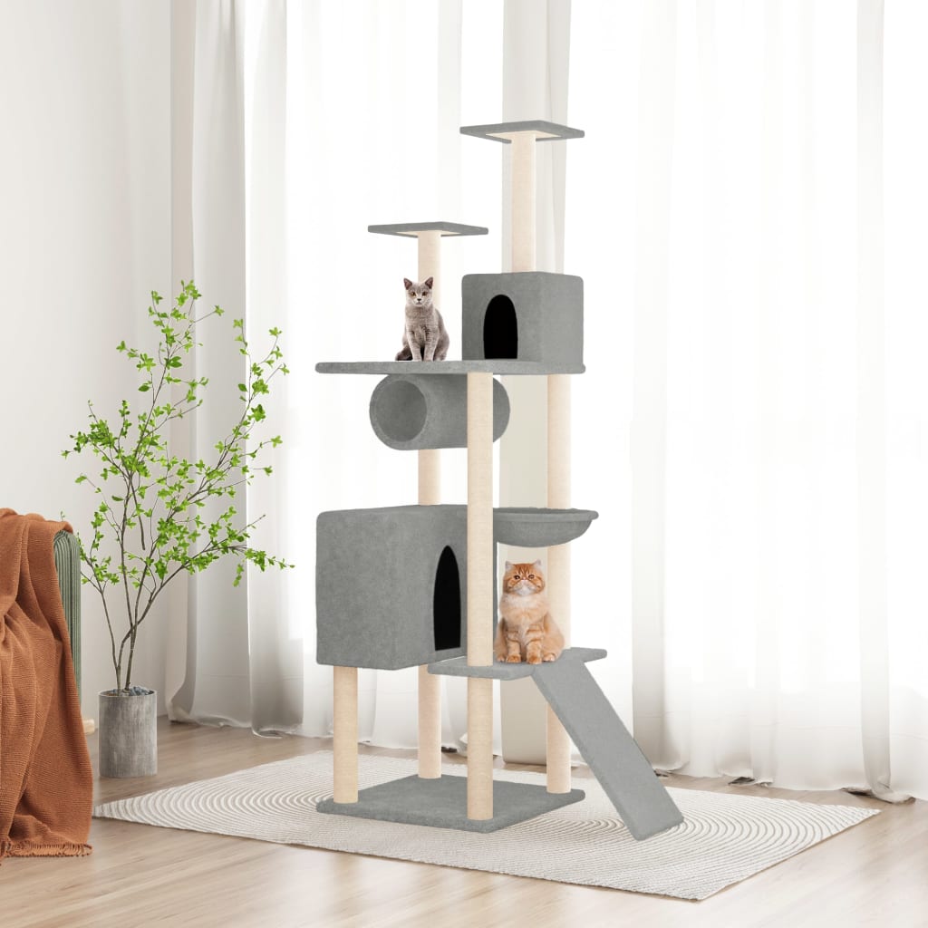 vidaXL Cat Tree with Sisal Scratching Posts Light Grey 168 cm