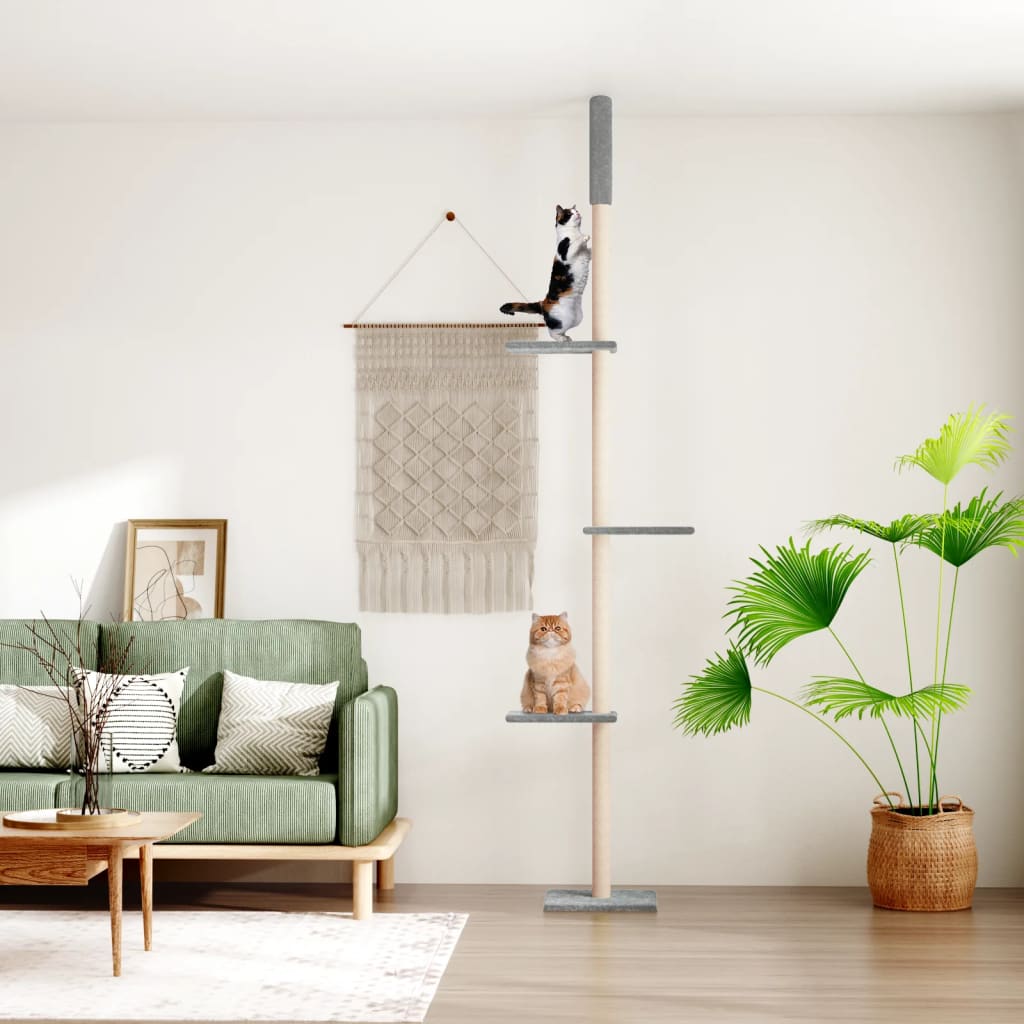 vidaXL Floor to Ceiling Cat Tree Light Grey 267.5-297.5 cm