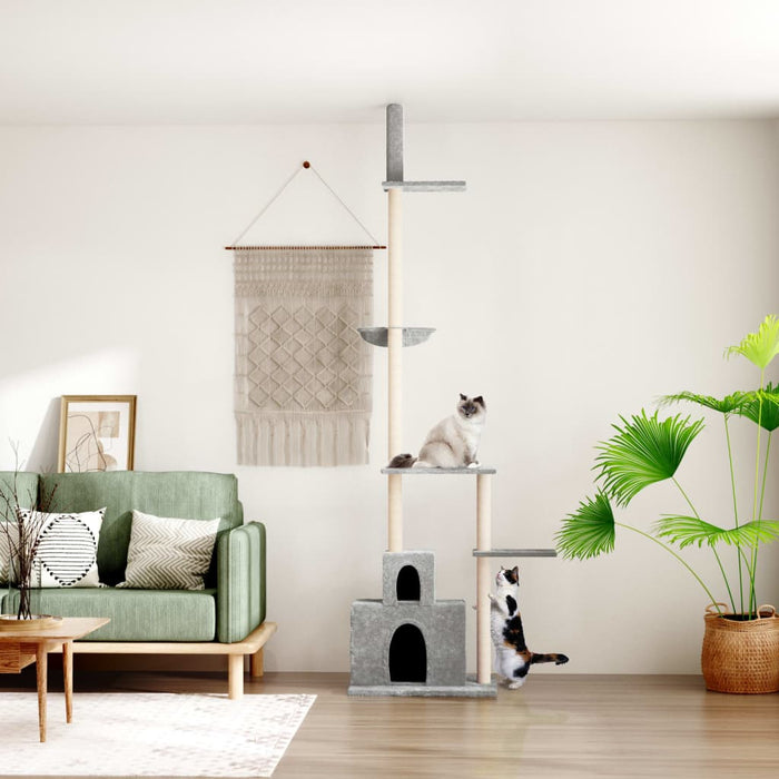 vidaXL Floor to Ceiling Cat Tree Light Grey 250.5-276.5 cm