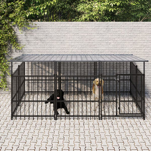 vidaXL Outdoor Dog Kennel with Roof Steel 5.63 m²