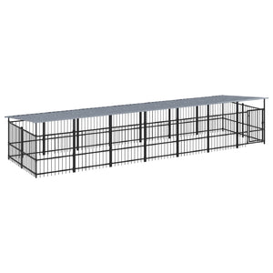 vidaXL Outdoor Dog Kennel with Roof Steel 13.14 m²