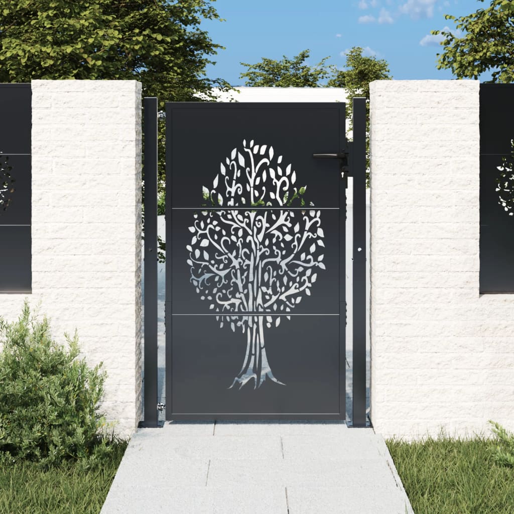 vidaXL Garden Gate Anthracite 105x130 cm Steel Tree Design