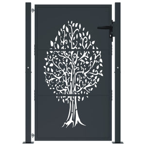 vidaXL Garden Gate Anthracite 105x155 cm Steel Tree Design