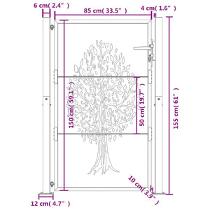 vidaXL Garden Gate Anthracite 105x155 cm Steel Tree Design