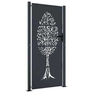 vidaXL Garden Gate Anthracite 105x180 cm Steel Tree Design