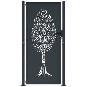 vidaXL Garden Gate Anthracite 105x180 cm Steel Tree Design