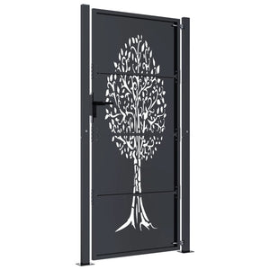 vidaXL Garden Gate Anthracite 105x180 cm Steel Tree Design