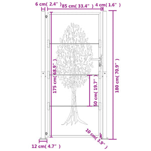 vidaXL Garden Gate Anthracite 105x180 cm Steel Tree Design