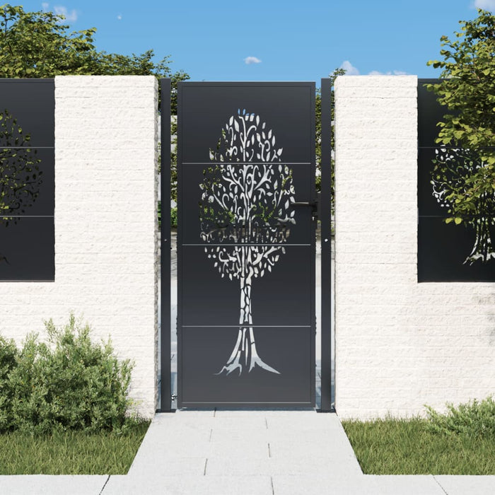 vidaXL Garden Gate Anthracite 105x180 cm Steel Tree Design