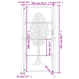 vidaXL Garden Gate Anthracite 105x205 cm Steel Tree Design