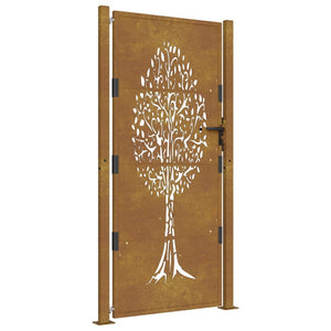 vidaXL Garden Gate 105x180 cm Corten Steel Tree Design