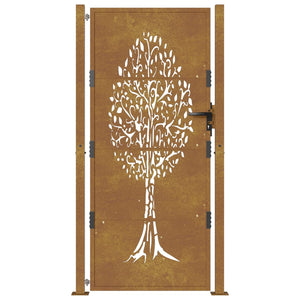 vidaXL Garden Gate 105x180 cm Corten Steel Tree Design