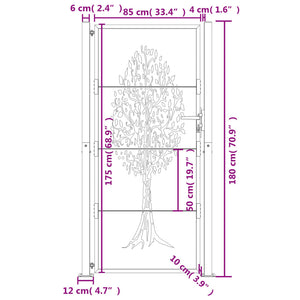 vidaXL Garden Gate 105x180 cm Corten Steel Tree Design