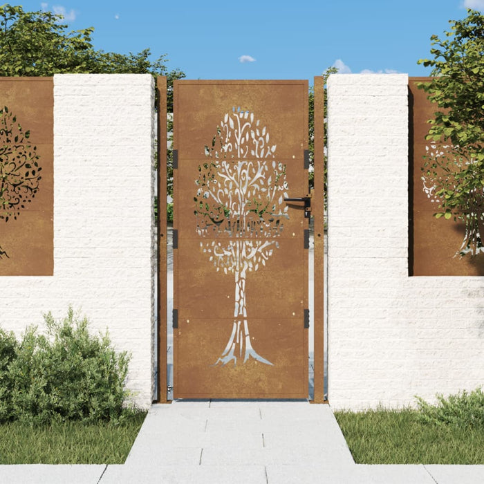 vidaXL Garden Gate 105x180 cm Corten Steel Tree Design