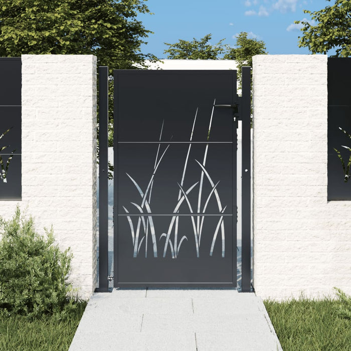 vidaXL Garden Gate Anthracite 105x130 cm Steel Grass Design